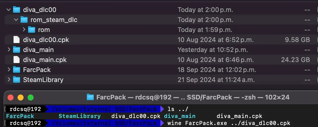 FarcPack extracting a .cpk file